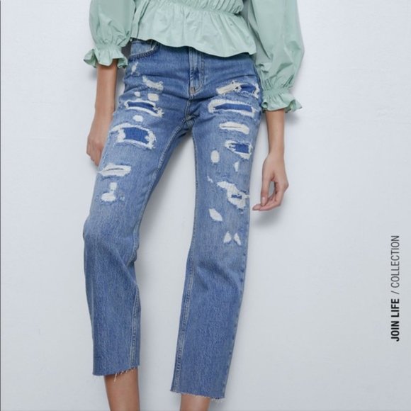 Zara ZW Premium Kick Jeans in Rip and Repair US 2 - Picture 2 of 9